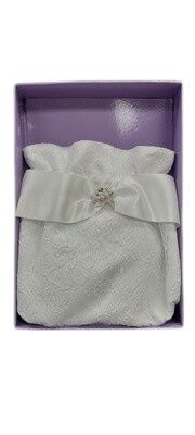 9&quot;x8&quot; Money Bag w/Lace/Pearls White