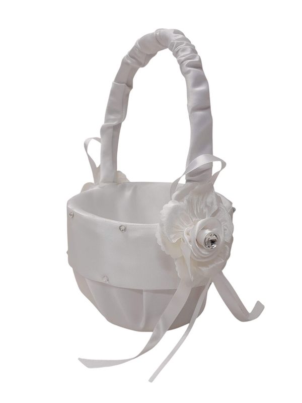 9&quot; Flower Girl Basket w/Flower &amp; Rhinestone Ivory