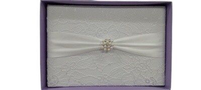 9.75&quot;x6.25&quot;  Guest Book w/Lace/Pearls White