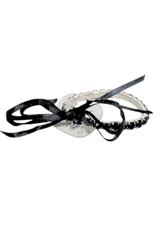 1 Row Rhinestone Wristlet w/Plastic Pad/Ribbon Black