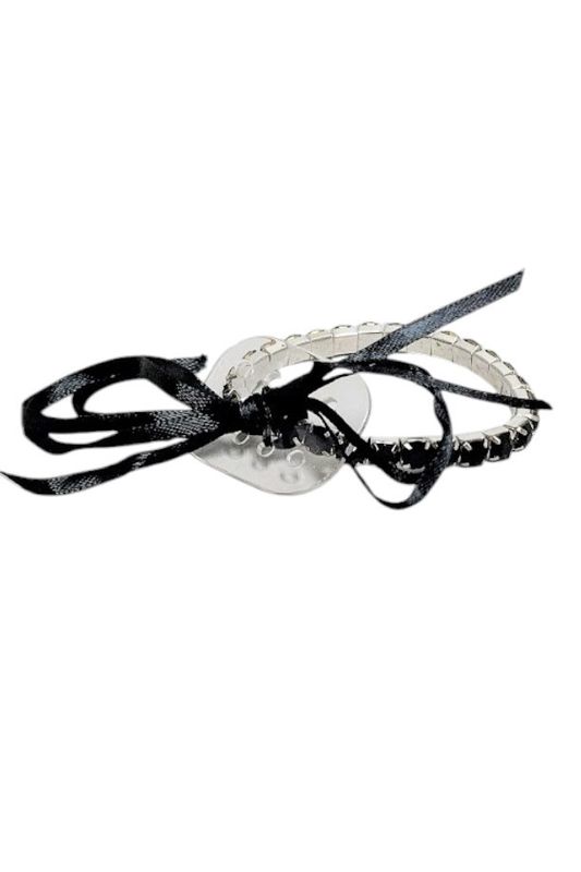 1 Row Rhinestone Wristlet w/Plastic Pad/Ribbon Black