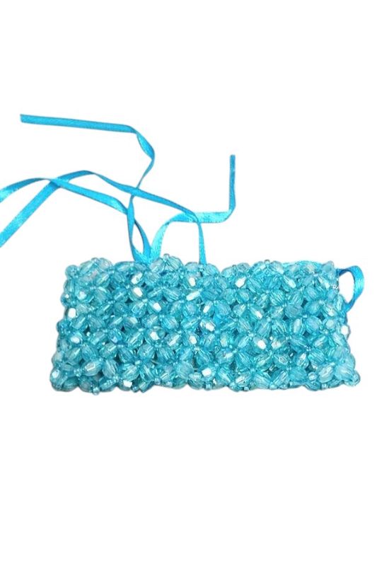 Bead Wristlet w/Plastic Pad/Ribbon Light Blue