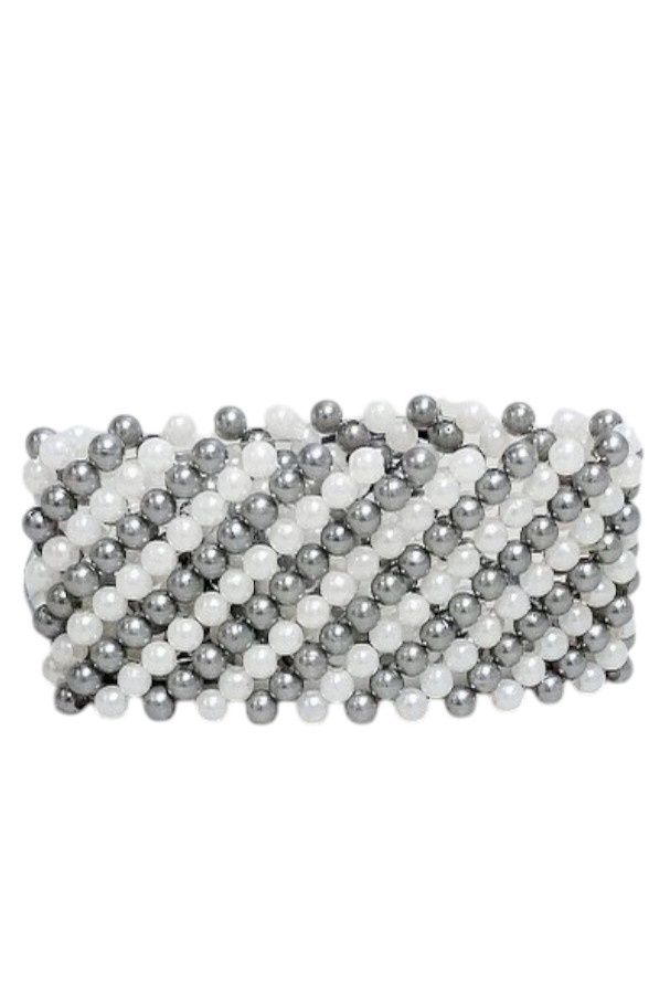Pearl Wristlet w/Plastic Pad/Ribbon Silver/White