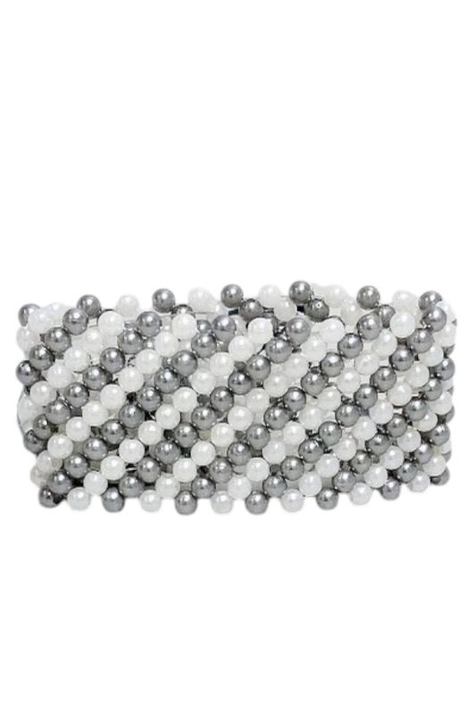 Pearl Wristlet w/Plastic Pad/Ribbon Silver/White