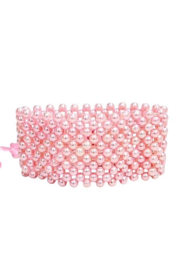 Pearl Wristlet w/Plastic Pad/Ribbon Pink