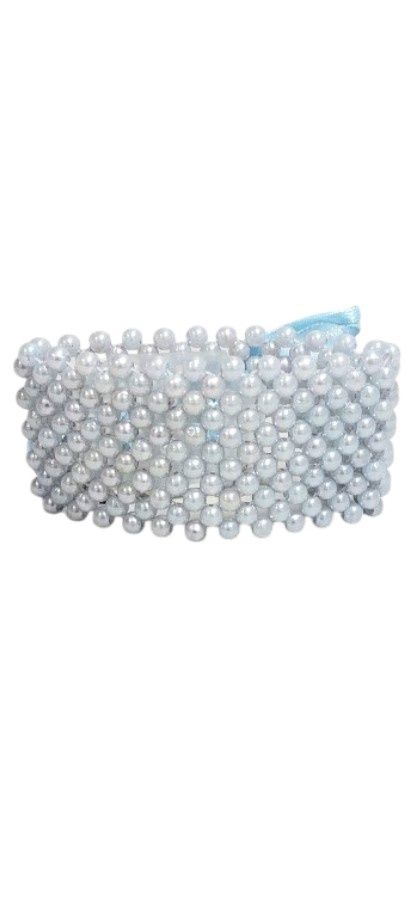 Pearl Wristlet With Plastic Pad/Ribbon Light Blue