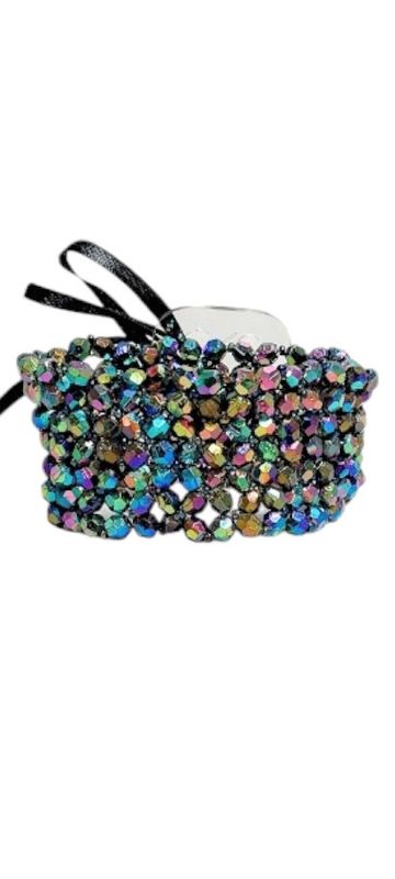 Bead Wristlet w/Plastic Pad/Ribbon Black