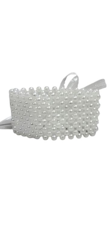 Pearl Wristlet With Ribbon White