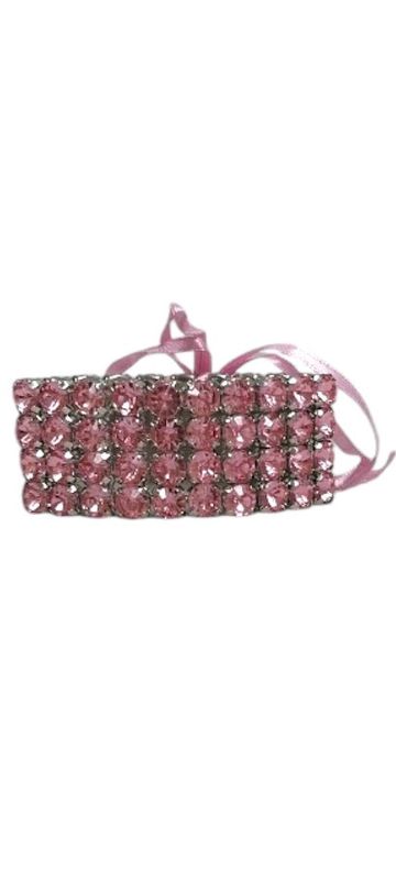 4 Row Rhinestone Wristlet w/Plastic Pad/Ribbon Pink