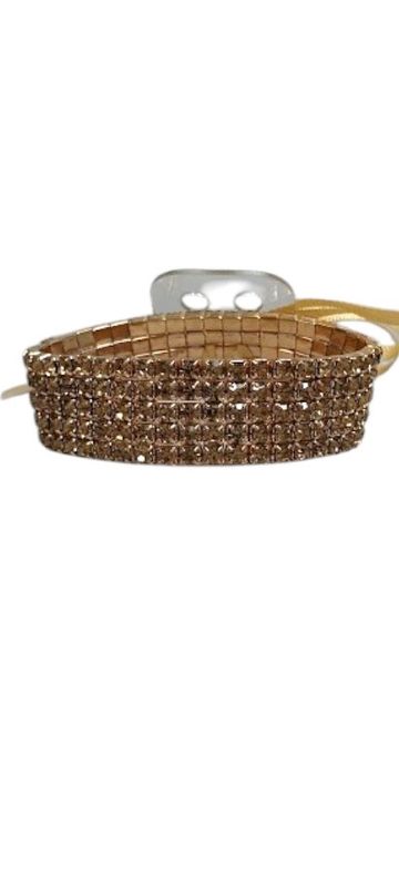 5 Row Rhinestone Wristlet w/Pad/Ribbon Gold