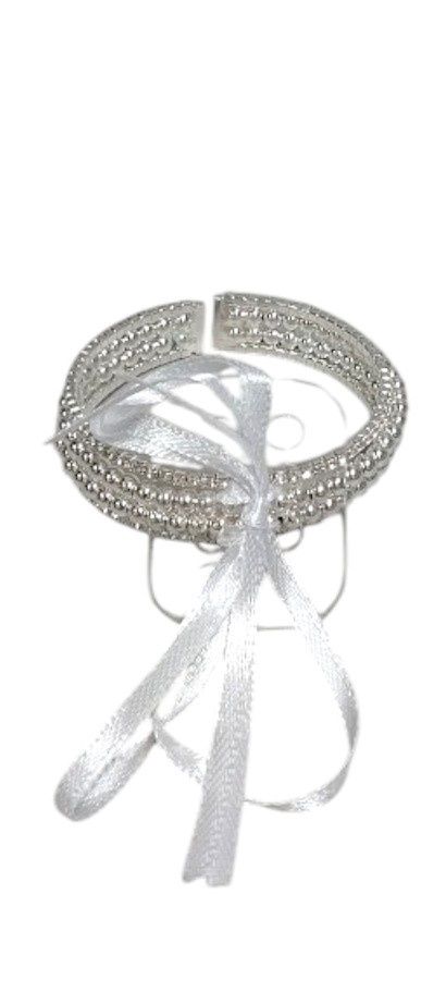 4 Row Rhinestone/Pearl Wristlet w/Plastic Pad/Ribbon Crystal
