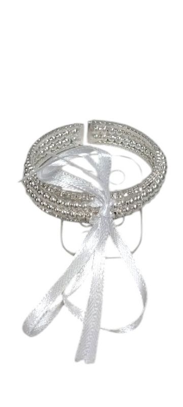4 Row Rhinestone/Pearl Wristlet w/Plastic Pad/Ribbon Crystal