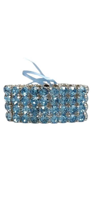 4 Row Rhinestone Wristlet w/Plastic Pad/Ribbon Turquoise