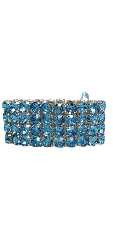 4 Row Rhinestone Wristlet w/Plastic Pad/Ribbon Light Blue