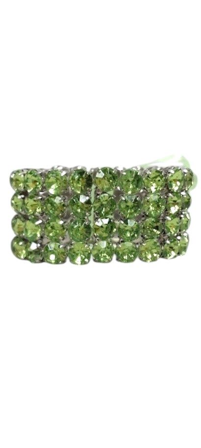 4 Row Rhinestone Wristlet w/Plastic Pad/Ribbon Lime