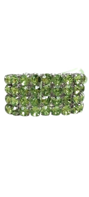 4 Row Rhinestone Wristlet w/Plastic Pad/Ribbon Lime