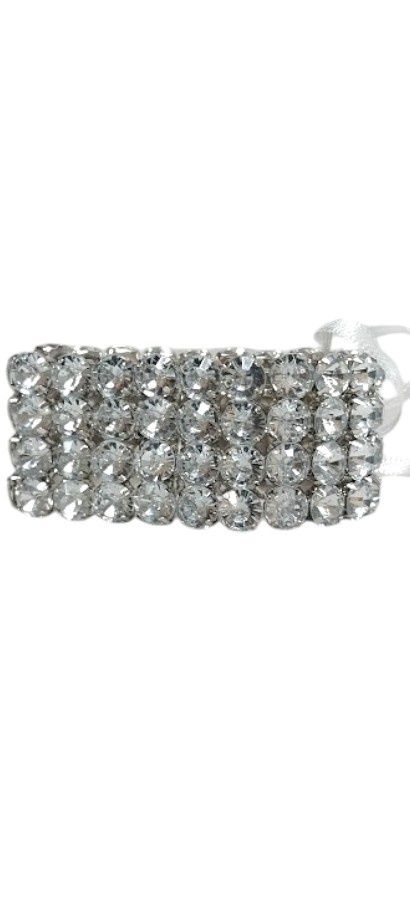 4 Row Rhinestone Wristlet w/Plastic Pad/Ribbon  Crystal