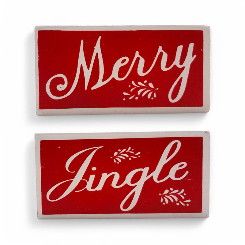 1&quot;x4&quot;x2&quot; Wood Christmas Script Sign Red/White Assorted