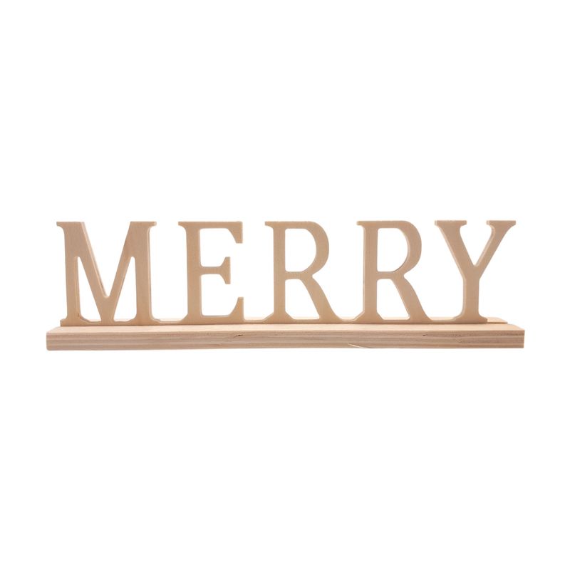 9.45&quot;x1.18&quot;x2.5&quot; Wood &quot;Merry&quot; Sign Natural