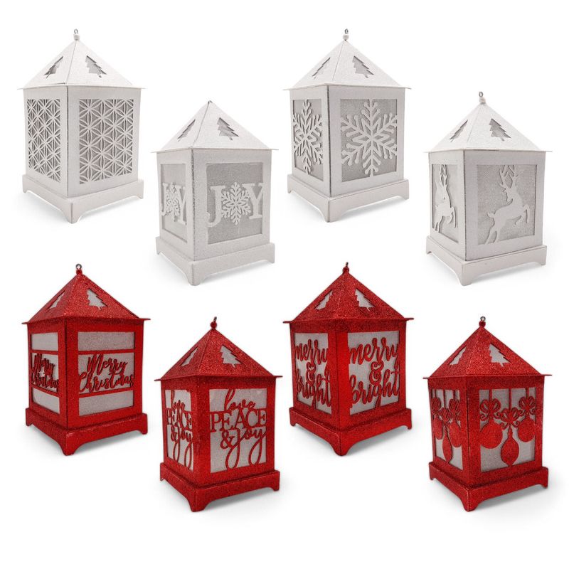 3.5&quot;x3.5&quot;x6&quot; Christmas Hanging Led Glitter Lantern Assorted
