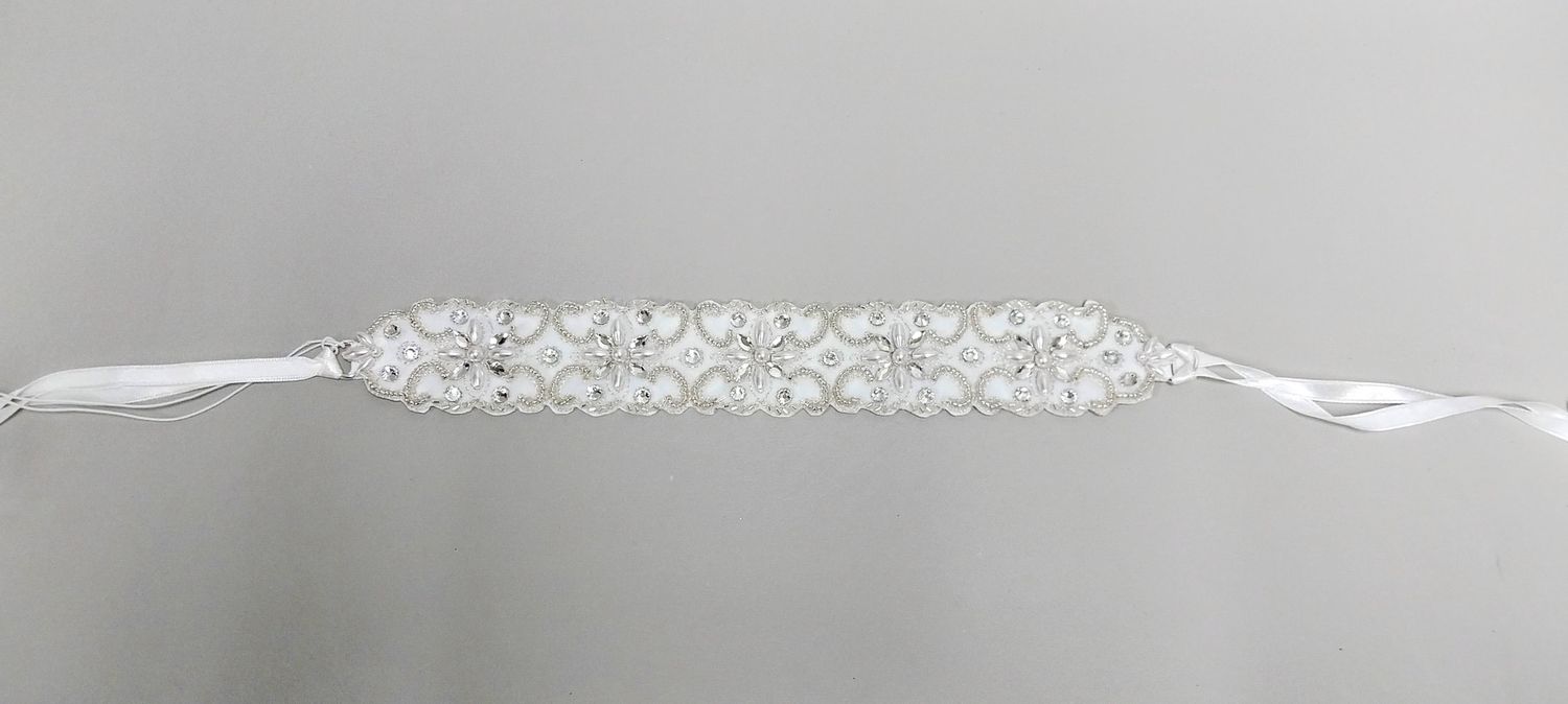 Hairband/Belt w/Pearls/Rhinestones White