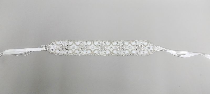 Hairband/Belt w/Pearls/Rhinestones White