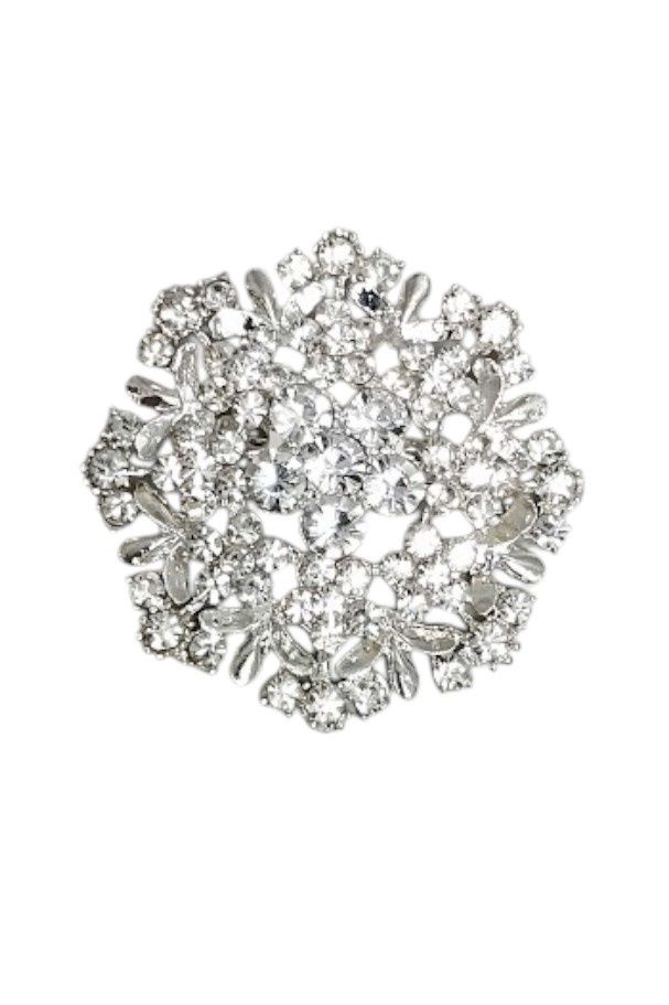 2.5&quot; Rhinestone Brooch Silver