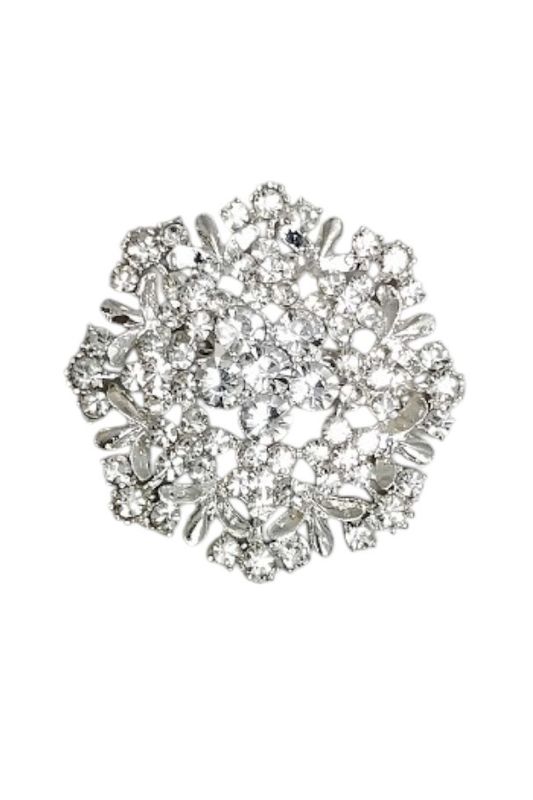2.5&quot; Rhinestone Brooch Silver