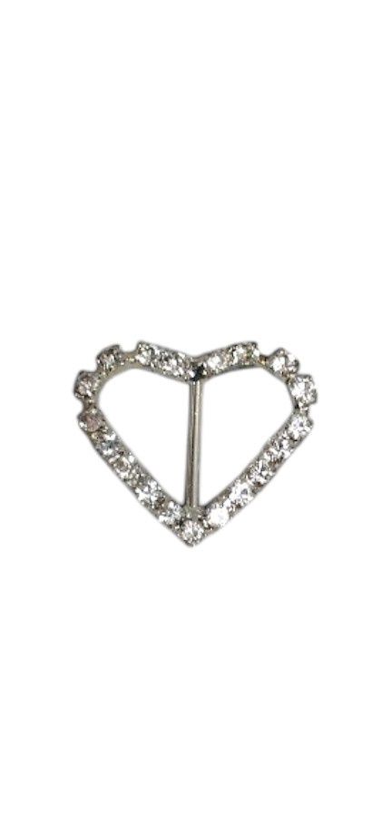12pc 1&quot; Rhinestone Heart Buckles Silver