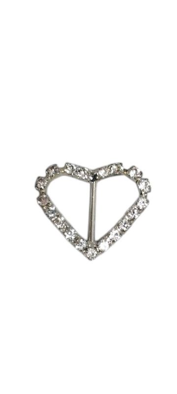 12pc 1&quot; Rhinestone Heart Buckles Silver