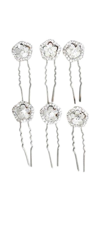 6pc .75&quot; Star Flower Rhinestone Hair Pins Crystal