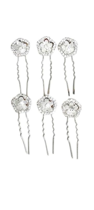 6pc .75&quot; Star Flower Rhinestone Hair Pins Crystal