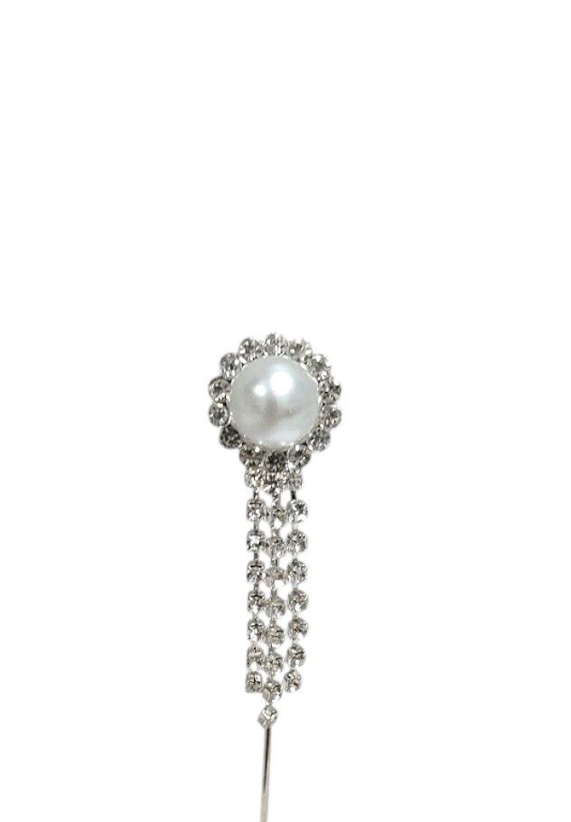 9pc 3&quot; Pearl/Rhinestone Dangling Floral Pins Silver