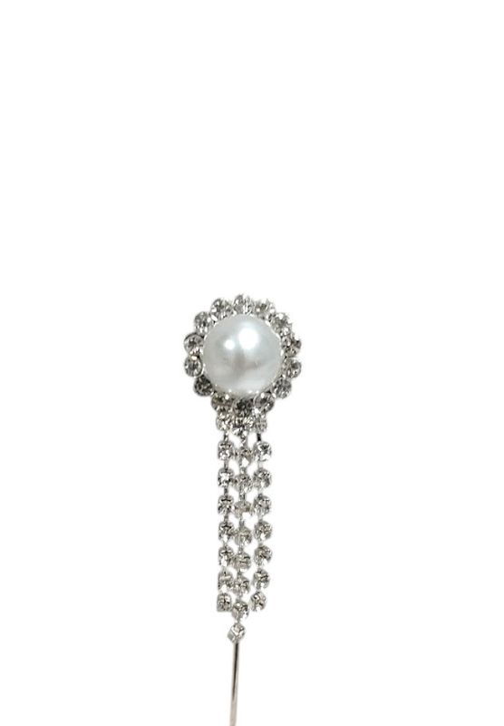9pc 3&quot; Pearl/Rhinestone Dangling Floral Pins Silver