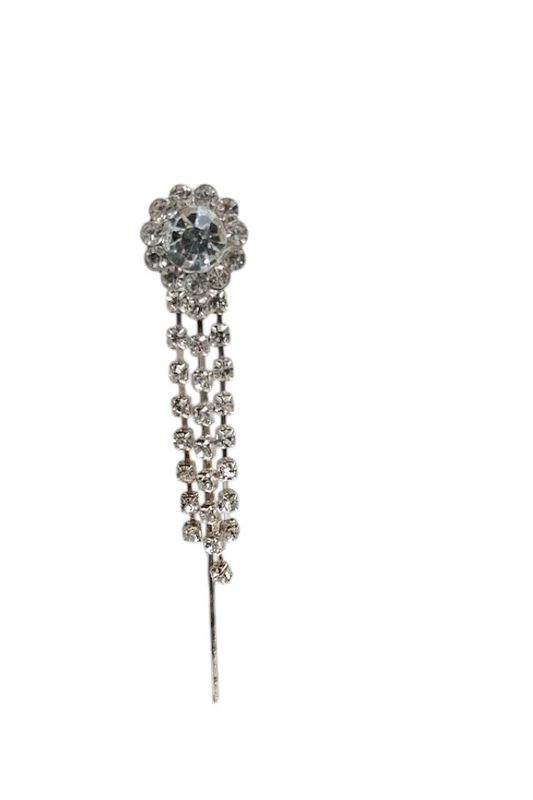 9pc 0.75&quot;x3&quot; Rhinestone Dangling Floral Pins Silver