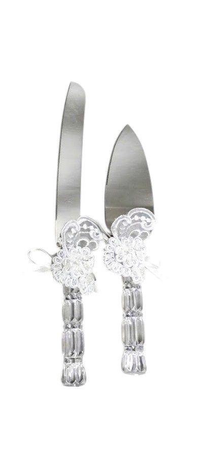 Cake Knife &amp; Server Set Lace Crystal/White