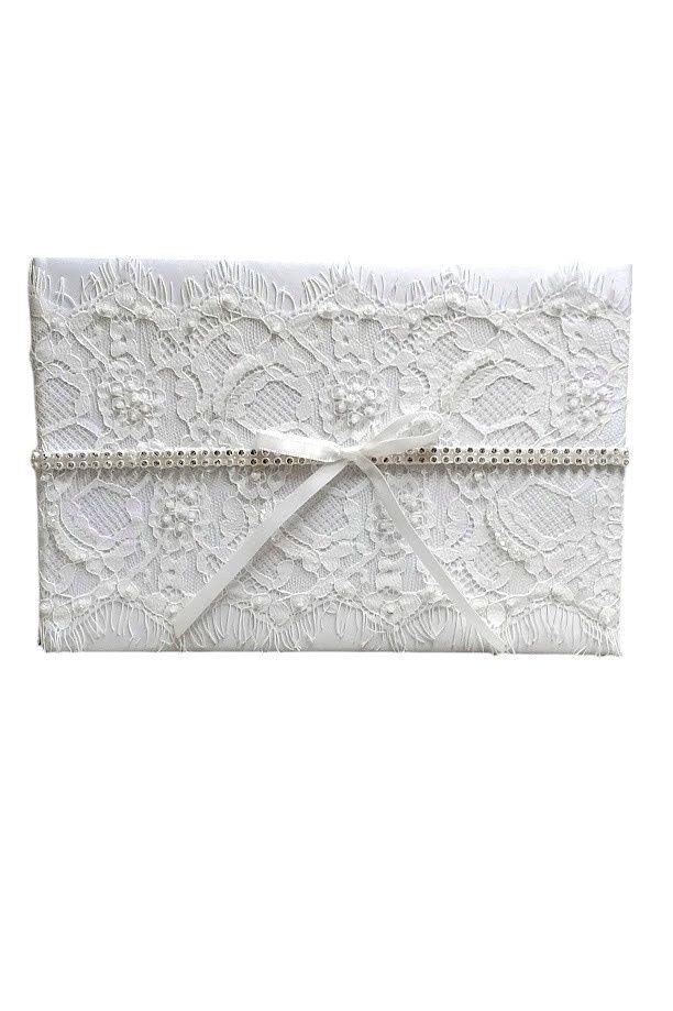 9.75&quot;x6.25&quot; Guest Book w/Lace/Rhinestones White