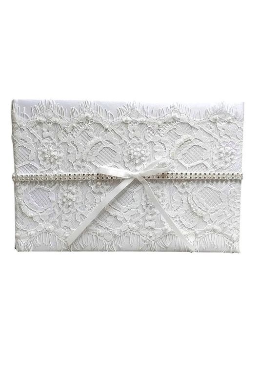 9.75"x6.25" Guest Book w/Lace/Rhinestones White 9.75"x6.25" Guest Book w/Lace/Rhinestones White