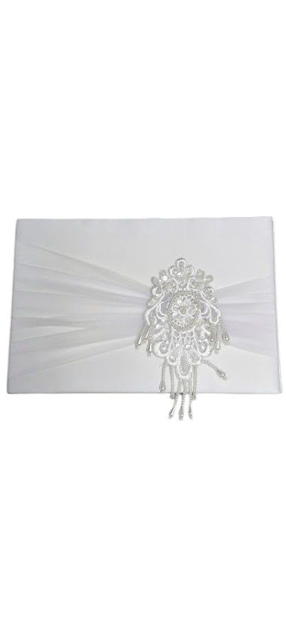 9.75&quot;x6.25&quot; Guest Book w/Lace/Pearls  White