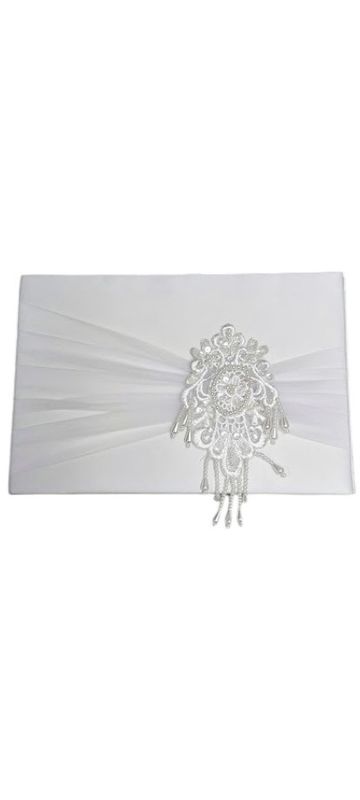 9.75"x6.25" Guest Book w/Lace/Pearls White 9.75"x6.25" Guest Book w/Lace/Pearls White