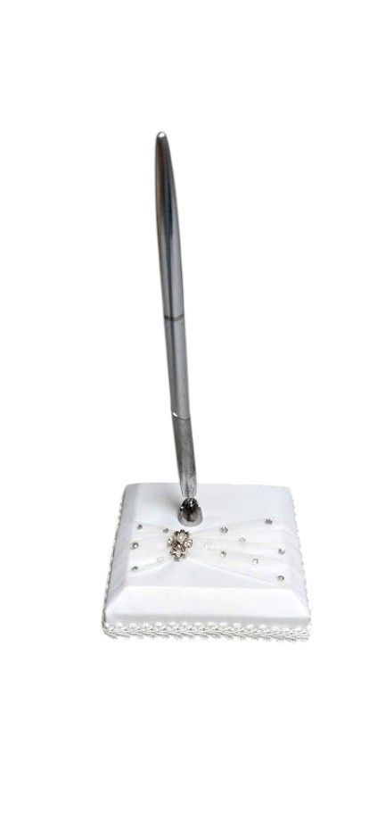 Pen Set w/Pearls/Rhinestones White/Silver