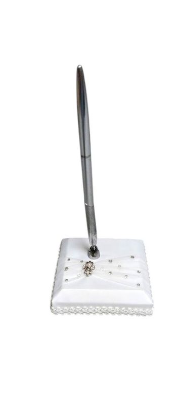 Pen Set w/Pearls/Rhinestones White/Silver