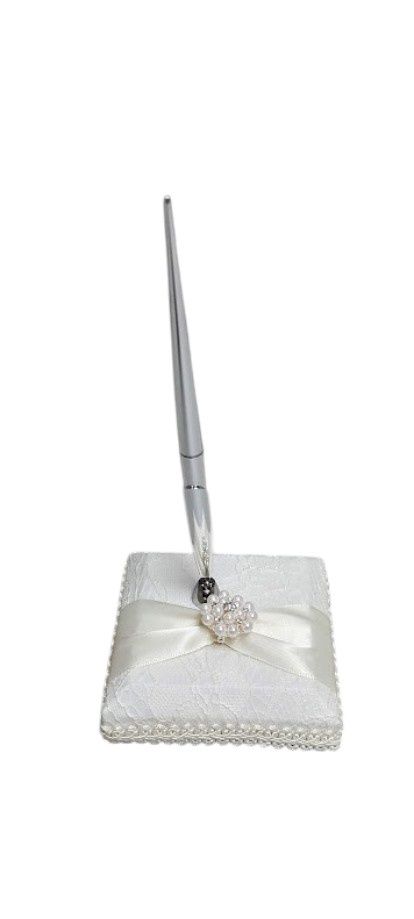 Pen Set w/Lace/Pearls Ivory/Silver