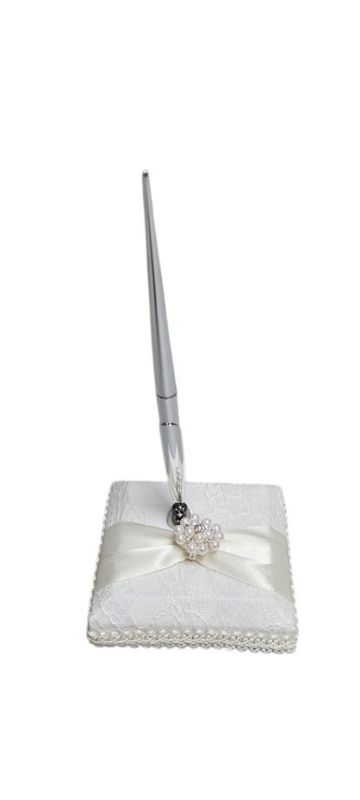 Pen Set w/Lace/Pearls Ivory/Silver