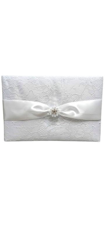 9.75"x6.25" Guest Book w/Lace/Pearls White 9.75"x6.25" Guest Book w/Lace/Pearls White