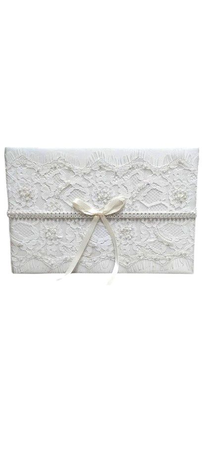 9.75&quot;x6.25&quot; Guest Book w/Lace/Rhinestones Ivory