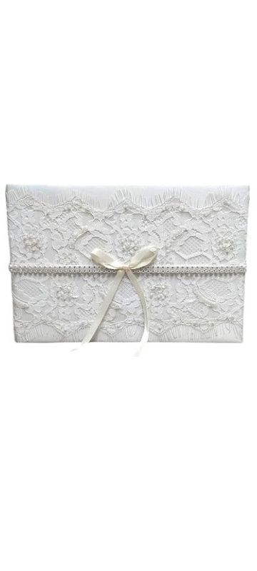 9.75&quot;x6.25&quot; Guest Book w/Lace/Rhinestones Ivory