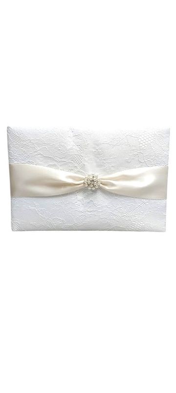 9.75"x6.25" Guest Book w/Lace/Pearls Ivory 9.75"x6.25" Guest Book w/Lace/Pearls Ivory