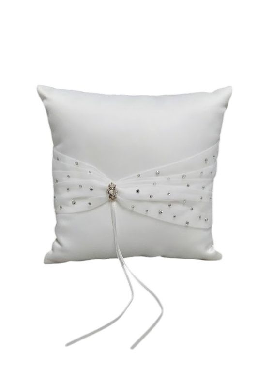 7.5&quot; Ring Pillow w/Rhinestones/Pearls Ivory