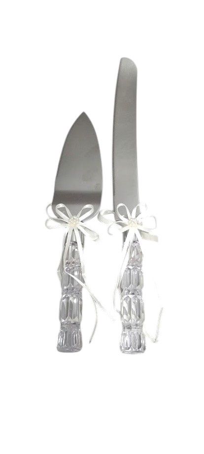 Cake Knife &amp; Server Set Pearls/Bow Crystal/Ivory